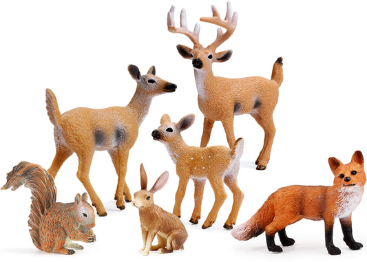 Forest Animals Figures, Woodland Creatures Figurines, Miniature Toys Cake Toppers (Deer Family, Fox, Rabbit, Squirrel)