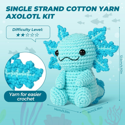 Crochet Kit for Beginners, Crochet Animal Kits,Crocheting Kit for Starters with Step-by-Step Video Tutorials, Beginner Crochet Kit for Adults (1Pack Blue Axolotl)