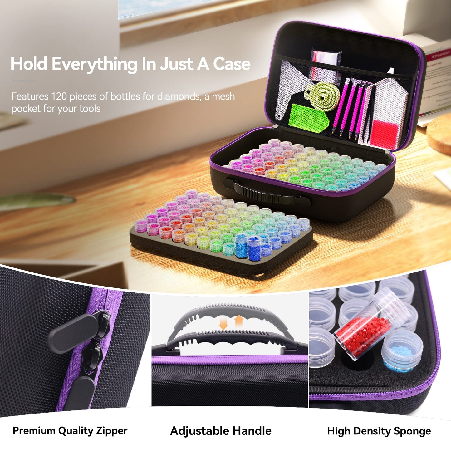 120 Slots Storage Container for Diamond Art Kits for Adults,Portable Bead Storage Boxes for Diamond Painting Accessories and Tools