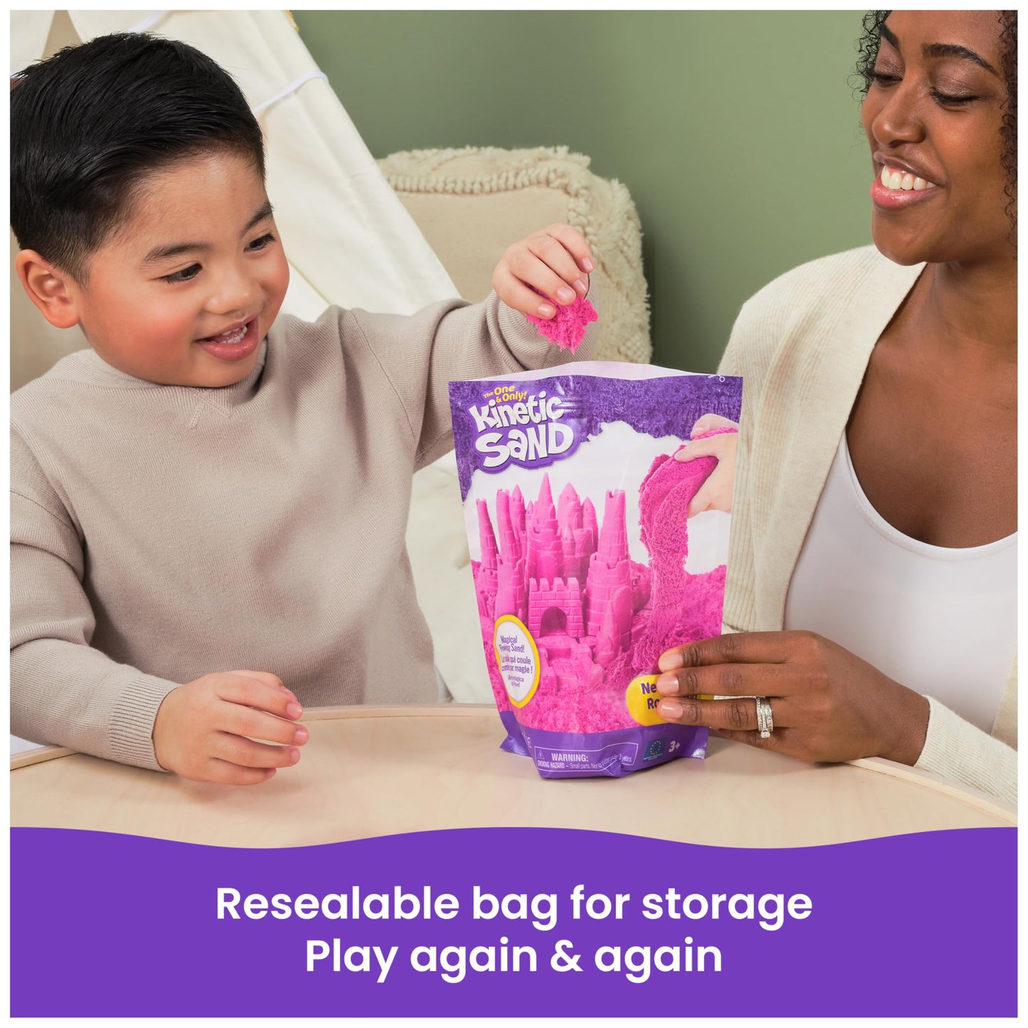 2lbs Pink Play Sand, Moldable Sensory Toys for Kids, Resealable Bag (Packaging May Vary), for Ages 3 and up