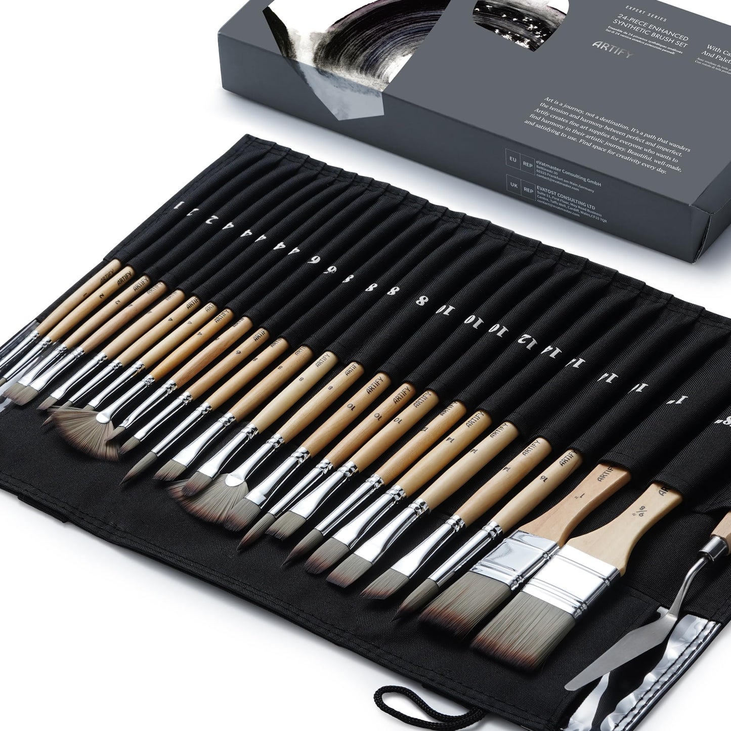 25-Piece Professional Paint Brush Set – Expert Series Synthetic Nylon Brushes for Acrylic, Oil, Watercolor, Gouache – No Shedding, Canvas Roll Case & Palette Knife, Painter Gifts Art Supplies