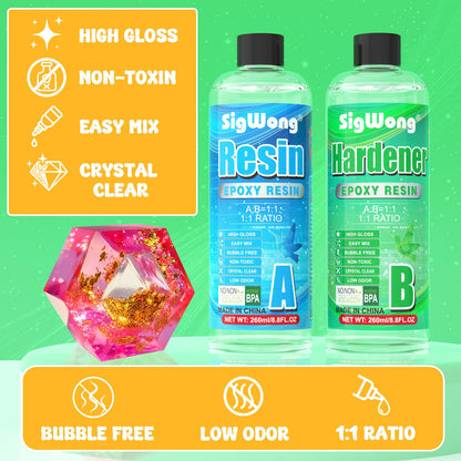 Epoxy Resin - 17.6OZ Newly Crystal Clear Coating Kit, Not Yellowing No Bubble Self Leveling Easy Mix 1:1 Ratio, 2 Part Casting Resin for Art, Craft, Jewelry Making, River Tables, DIY Gifts