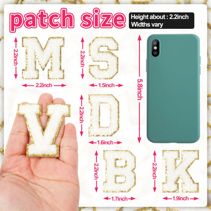 White Chenille Letters Self-Adhesive Patches: KINGSOW 52PCS Self Adhesive Varsity Iron on Letter Patches Stick on Embroidered Patch for Clothing