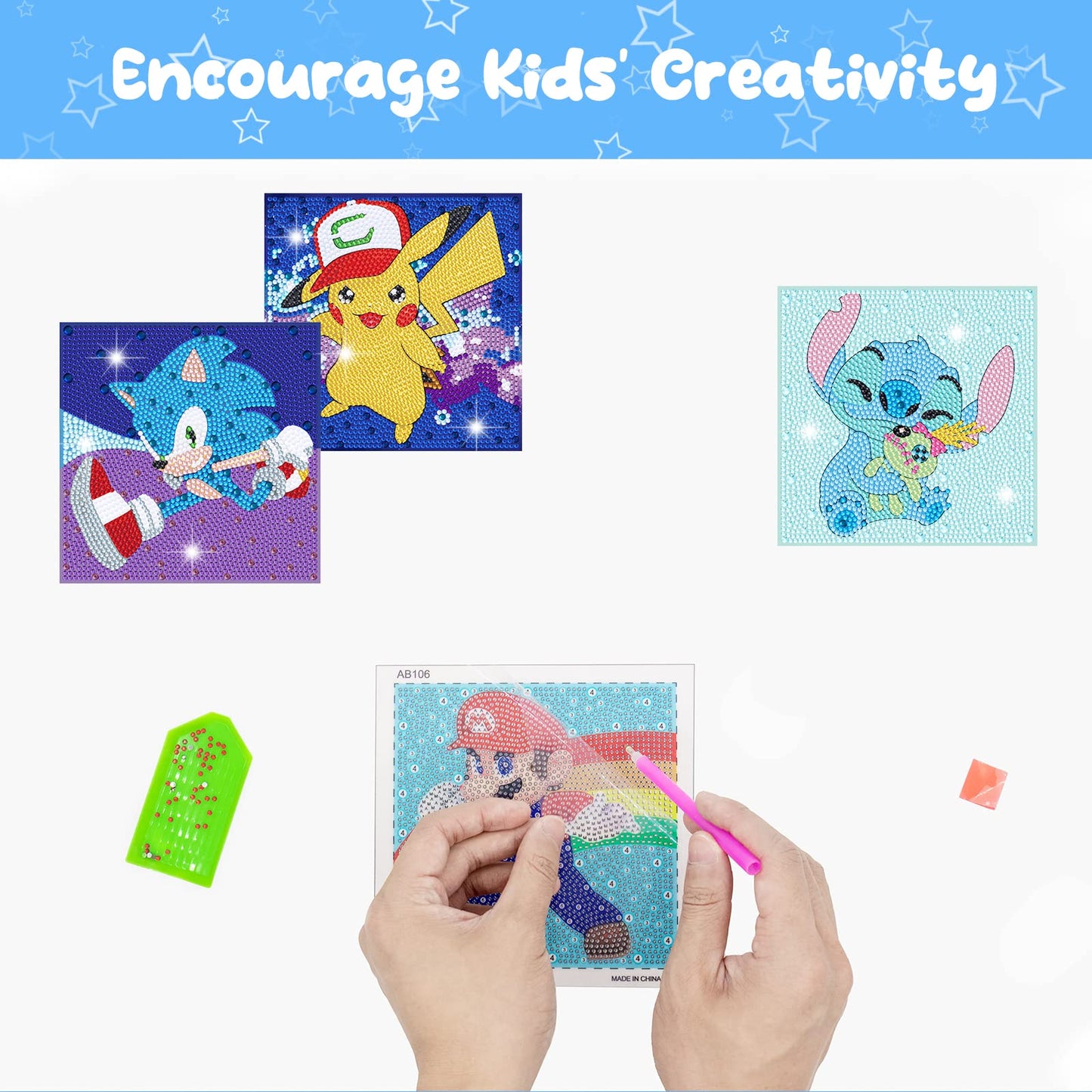 Diamond Art Kits for Kids - 4 Pack Diamond Art Painting Kits for Kid - Arts and Crafts for Kids Ages 8-12 - 5D Diamond Art Paint by Number Dots - GEM Art for 5 6 7 9 10 Year Old Girls Boys Gifts