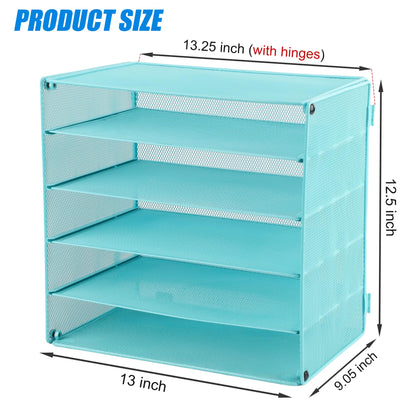 5 Slot Mesh Desk Organizer Tray, File Paper Letter Folder Holder Desktop Paper Sorter Mail Organization Rack Storage Accessories, for Office Home School Classroom, Blue