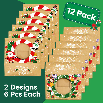 Christmas Cookie Boxes for Gift Giving - 12 Cookie Box Pack Kraft - Christmas Cookie Tins for Gift Giving, Christmas Treat Boxes, Holiday Cookie Boxes - Christmas Cookie Containers Tins With Lids