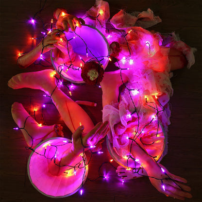 Orange Purple Halloween Lights,Battery Operated 33ft 100 LED Mini String Lights Waterproof Halloween Lights with 8 Modes & Timer Function for Halloween Decorations