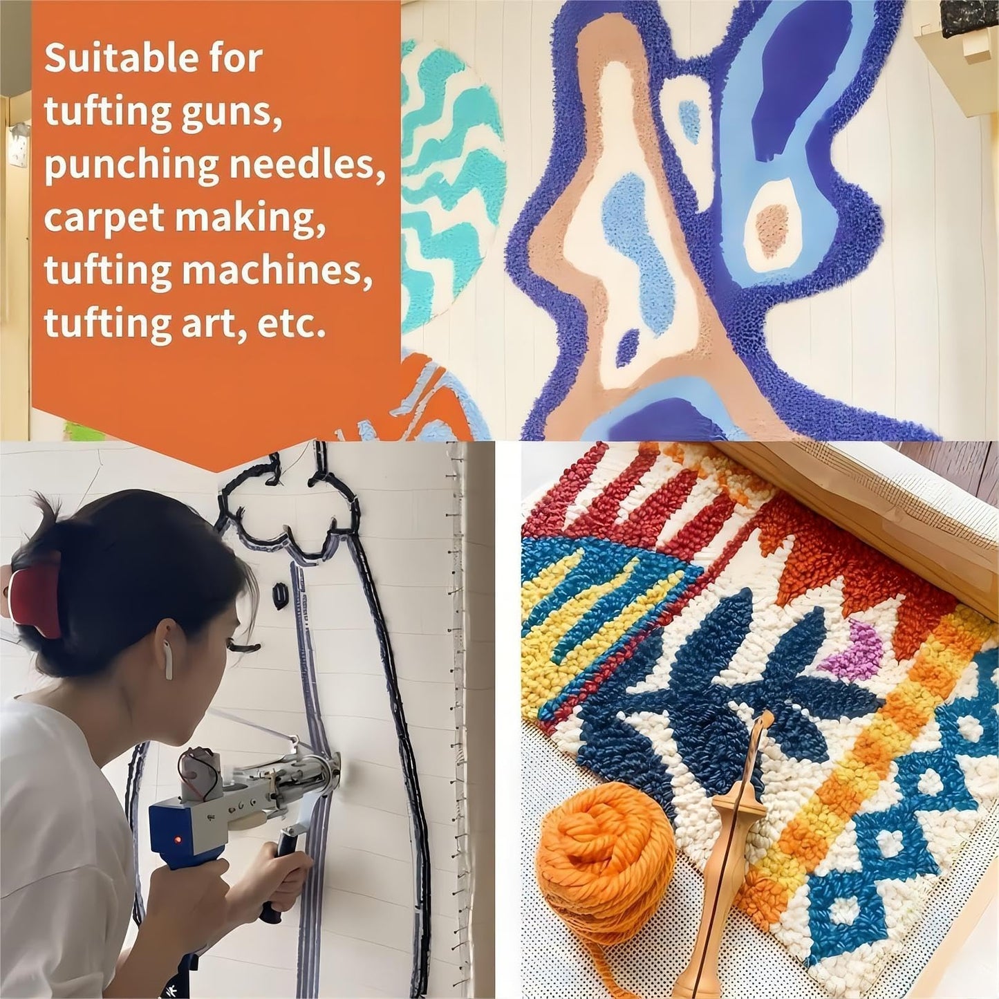 71"x40" Non-Slip Rug Backing Felt Cloth and 59"x40" Primary Tufting Cloth with Marked Lines, Tufting Yarn Fabric Frame for Carpet, Large Monks Kit for Cut Pile