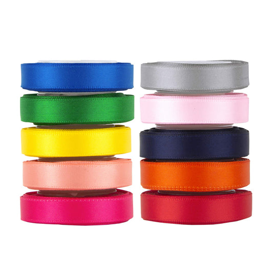 Solid Color Double Sided Polyester Satin Ribbon 10 Colors 3/8" X 5 Yard Each Total 50 Yds Per Package Ribbon Set, Perfect for Gift Wrapping, Hair Bow, Trimming, Sewing and Other Craft Projects