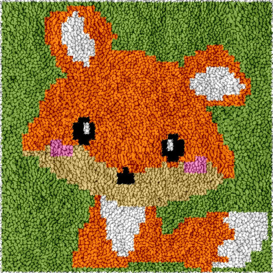 Latch Hook Kits Rug Fox Crochet Yarn Cushion Colour Pre-Printed Canvas Cover Rug Needlework DIY Hook and Latch Kit Christmas Home Decoration 30x30cm/12 X12inch