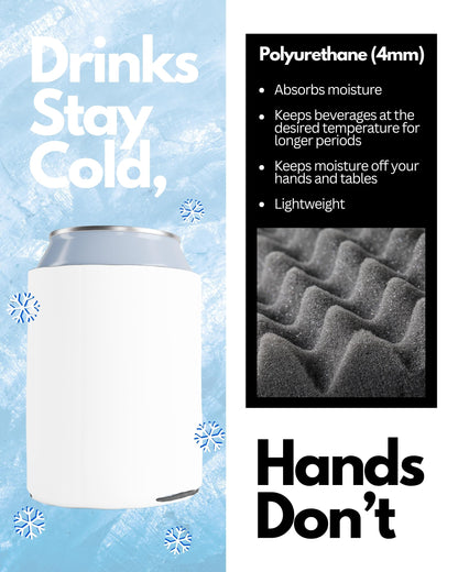 25 Pack White Blank Can Cooler Sleeves, Customizable Bulk Sublimation Insulated Foam for Beer, Collapsible Plain Drink Holder, Cold Soda Insulator, 12oz Regular, 16oz Tall Cans