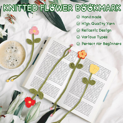 Crochet Kit for Beginners - 8 Flower Bookmarks Knitting Kit w/Step-by-Step Video Tutorials & Soft Yarn, Hook - Wobbles DIY Art Craft Kit for Adults Kids, Birthday Gifts for Women Girls Teen