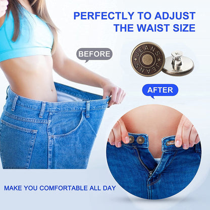 12 Sets Adjustable Buttons for Jeans, 20mm No Sew Instant Metal Buttons, Removable Jean Buttons Replacement Repair Kit with Threads Rivets and Screwdriver