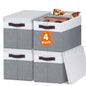 Large Storage Baskets Bins with Lids 4 Pack, Storage Baskets for Organizing Shelves Nursery Bedroom, Home Closet Organizers Cubes for Clothes Toys Blanket - Stackable & Sturdy -14x10x9.5