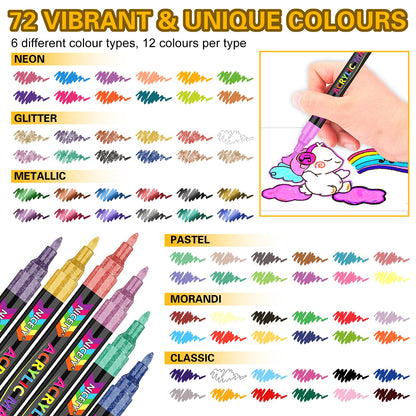 72 Colors Acrylic Paint Pens Paint Markers, Extra Fine Tip Point Acrylic Paint Pens for Rock Painting, Canvas, Wood, Ceramic, Glass, Stone, Fabric, DIY Crafts & Art Supplies