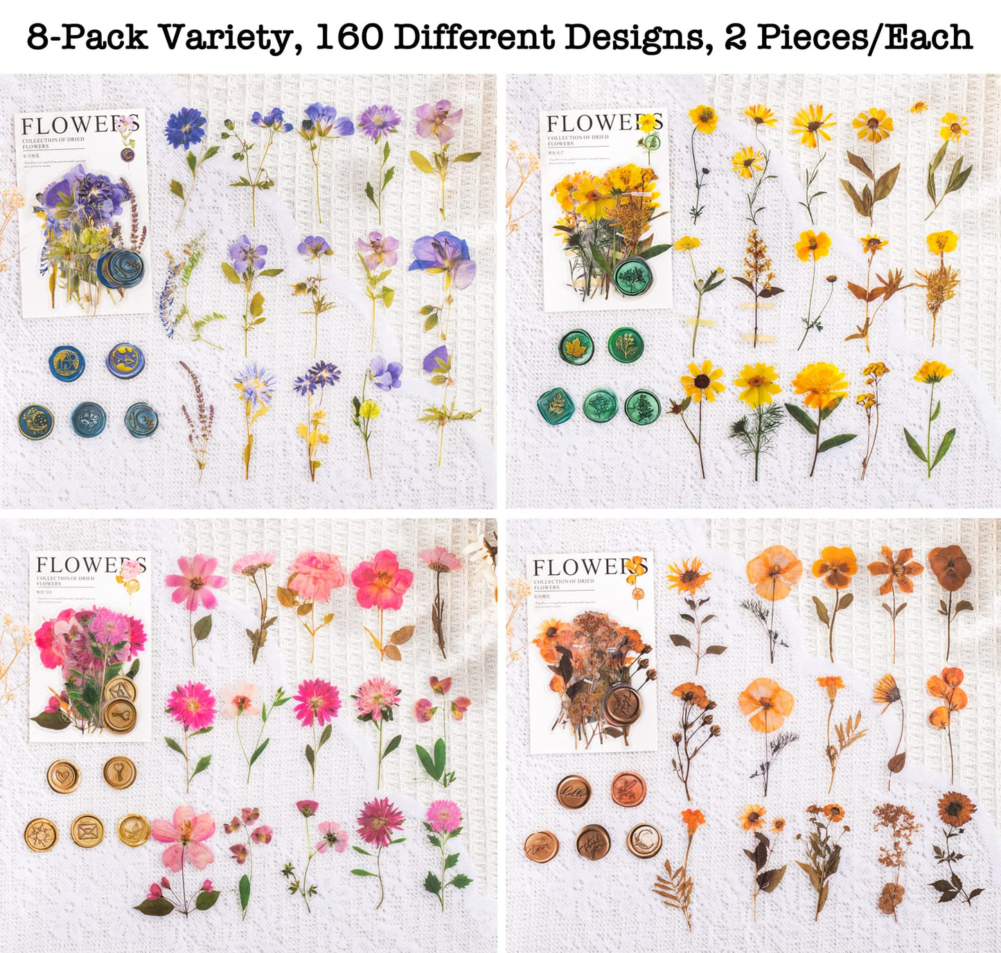 Pressed Flower Themed Stickers Set (320 Pieces) Dried Flowers Resin Stickers Decals Floral Botanical Journaling Stickers for Scrapbook Supplies Junk Journal Bullet Journal Planner Laptops