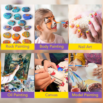 6 Packs / 60 pcs Nylon Hair Brushes for All Purpose Oil Watercolor Painting Artist Professional Kits