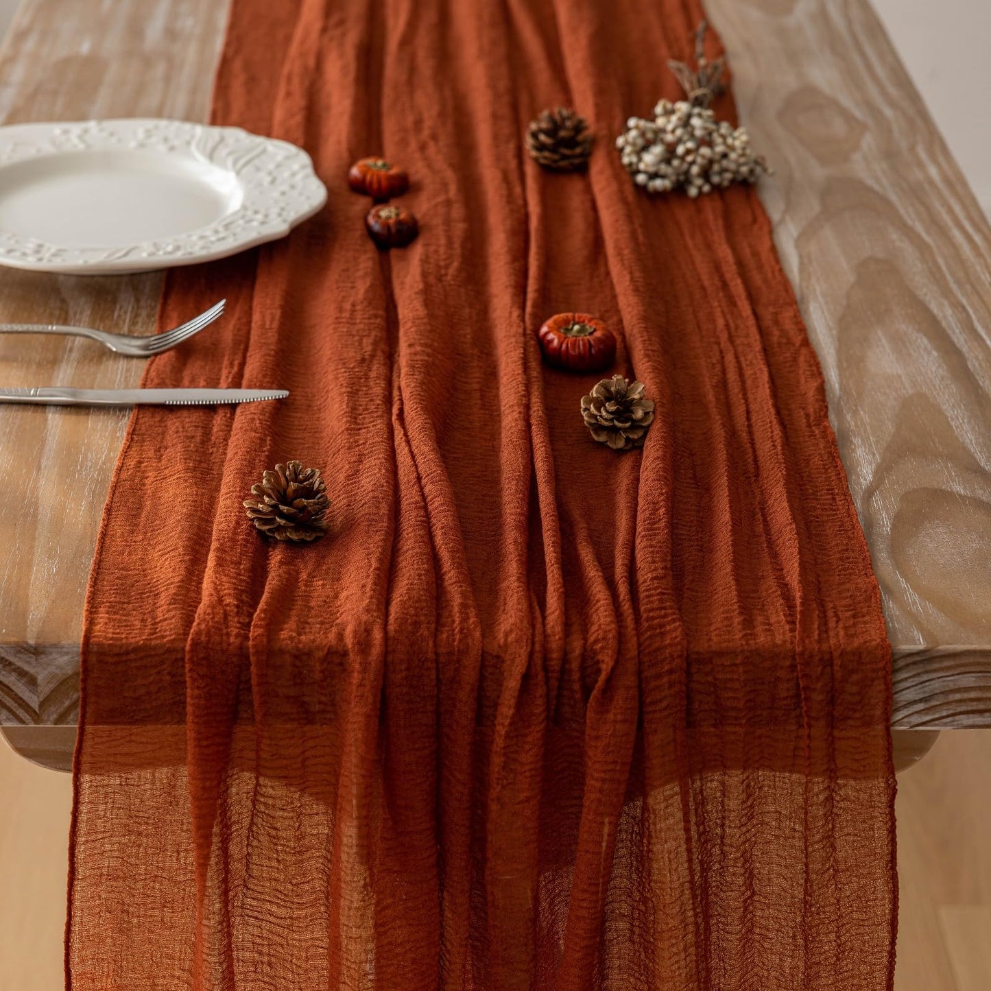 Terracotta Table Runner Cheesecloth Rust Gauze 120 Inch 10 FT Rustic Burnt Orange Cheese Cloth for Wedding Baby Bridal Shower Party Centerpiece Sheer Holiday Home Decorations