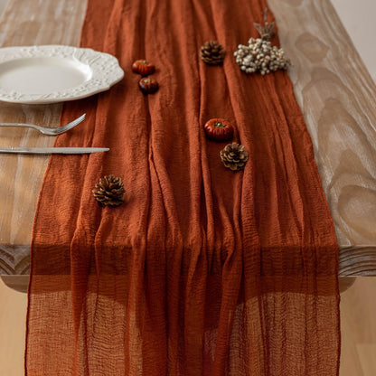 Terracotta Table Runner Cheesecloth Rust Gauze 120 Inch 10 FT Rustic Burnt Orange Cheese Cloth for Wedding Baby Bridal Shower Party Centerpiece Sheer Holiday Home Decorations