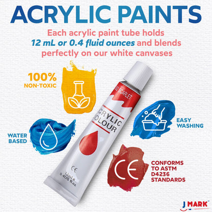 Painting Kit Includes Acrylic Paint Set, 8 x 10 in. Canvases, Brushes, Palette and More