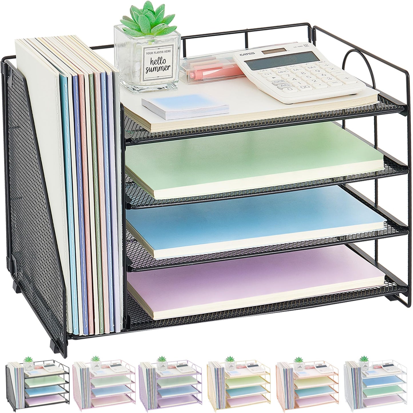 Desk Organizers and Accessories, 4 Tier Paper Letter Tray File Organizer, Desktop Organizer for Office Supplies, Black