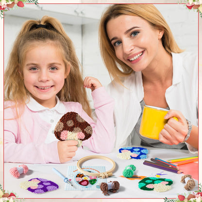 Mushroom Punch Needle Coaster Kit - 22Pcs Easy Art Work Decor Coasters Kits for Beginners, DIY Set of 6 Mushroom Pattern Tufted Rug Pads with Adhesive Felt Yarns Embroidery Hoop Instruction