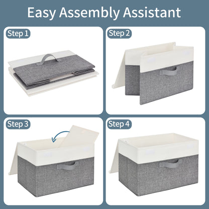 SAYS Fabric Storage Boxes, Keepsake Box, Large Storage Bins with Lids, Closet Organizers, Toy Organizer, Storage Baskets for Shelves, White/Gray, 2-Pack