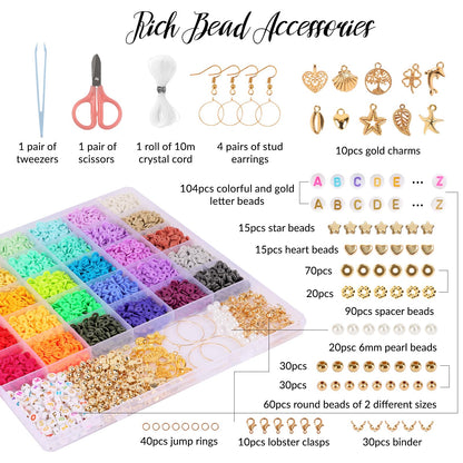 8200pcs Clay Beads Bracelet Making Kit, 30 Colors Flat Preppy for Friendship Bracelets, Polymer Heishi Beads with Charms for Jewelry Making, Holiday Crafts Gift for Teen Girls Adults