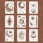 9PCS/Set Sun Moon Wall Stencils for Painting 12x8 Mandala Tile Stencil Large Flower Star Concrete Floor Stencils Reusable Drawing Template for Painting Wood Canvas Furniture Patio Home Decor