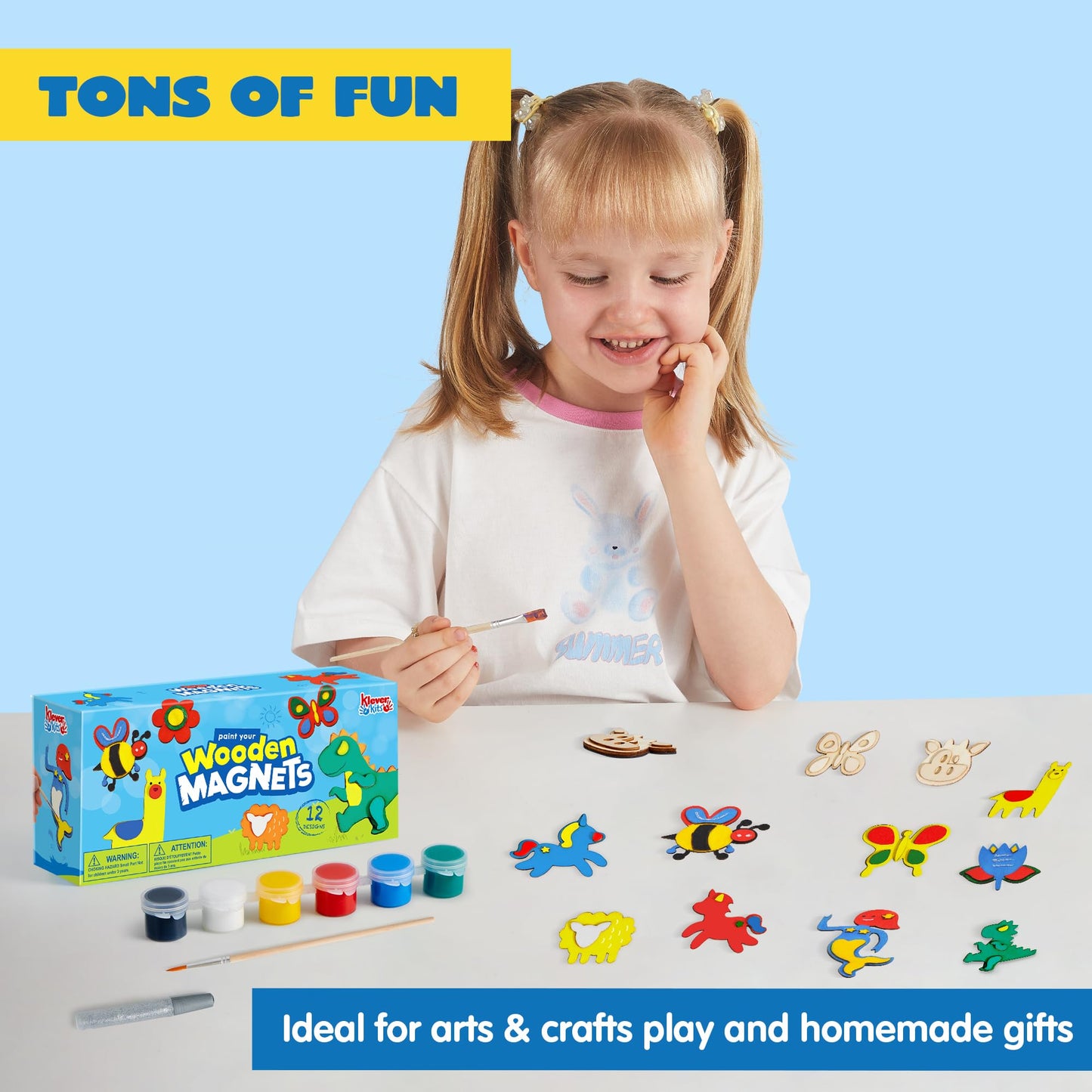 12 Wooden Magnet Creativity Arts & Crafts Painting Kit for Kids, Decorate Your Own Painting Gift for Easter Basket Stuffers, Birthday Parties and Family Crafts, Party Favors for Boys Girls