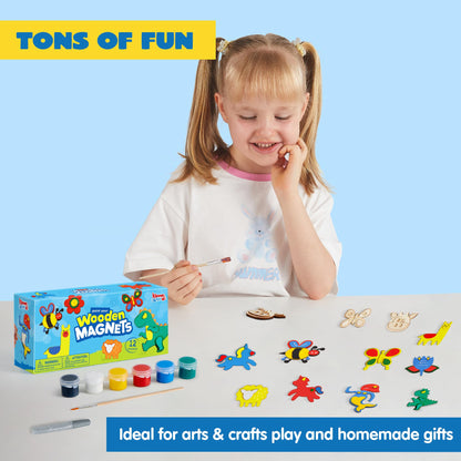 12 Wooden Magnet Creativity Arts & Crafts Painting Kit for Kids, Decorate Your Own Painting Gift for Easter Basket Stuffers, Birthday Parties and Family Crafts, Party Favors for Boys Girls