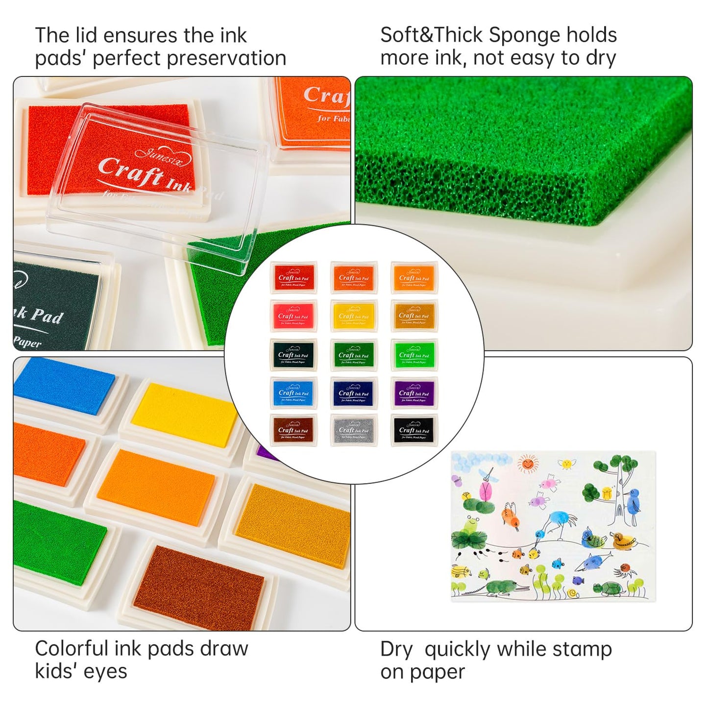 Ink Pad, 15 Colors Finger Washable Stamp Pads for Kids