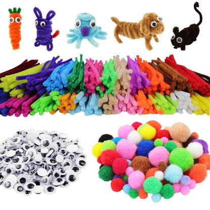 862 Pieces Kids Art & Craft Supplies Set DIY Activities & Parties Pipe Cleaners Craft Set 200 Pcs Pipe Cleaners 454 Pcs Pom Poms 208 Pcs Wiggle Eyes Self Adhesive1