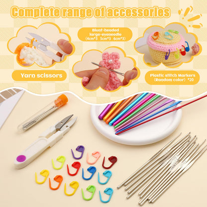 54 Pcs Crochet Hooks Set, Crochet Needles Set with Purple Storage Case, Ergonomic Knitting Needles Blunt Needles Stitch Marker DIY Hand Knitting Craft Art Tools for Beginners