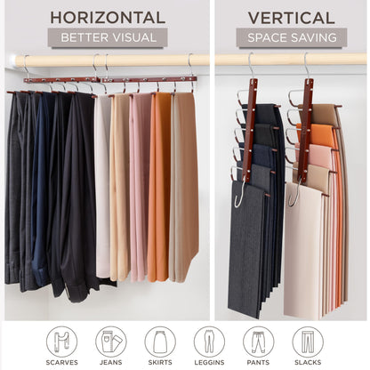 Pants Hangers Space Saving - European Beechwood Scarf and Jean Hangers - Closet Organizer and Space Saver Pant Rack, Leggings Hanger, and Scarf Holder with 360° Swivel Hook (1 Pack)