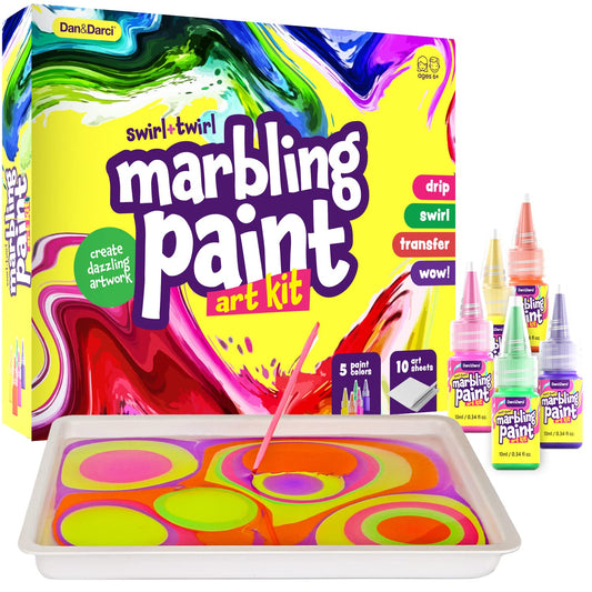 Marbling Paint Art Kit for Kids - Arts & Crafts Gifts for Girls & Boys Ages 6-12 Years Old - Craft Kits Set - Gift Ideas Activities Toys Age 6 7 8 9 10 Year Olds - Marble Painting Sets