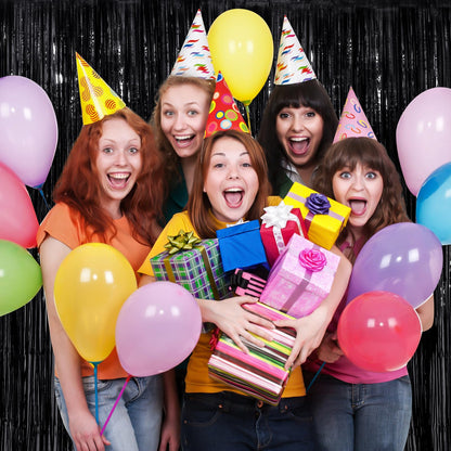 Black Fringe Curtain Party Streamers 2Pack 3.3x8.3 Ft Foil Fringe Backdrop Curtains for Birthday Wedding Bridal Baby Shower Halloween Decor Tinsel Streamers Black Party Decorations Door Streamers