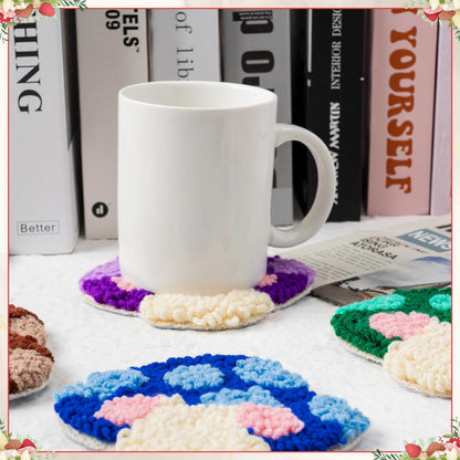 Mushroom Punch Needle Coaster Kit - 22Pcs Easy Art Work Decor Coasters Kits for Beginners, DIY Set of 6 Mushroom Pattern Tufted Rug Pads with Adhesive Felt Yarns Embroidery Hoop Instruction