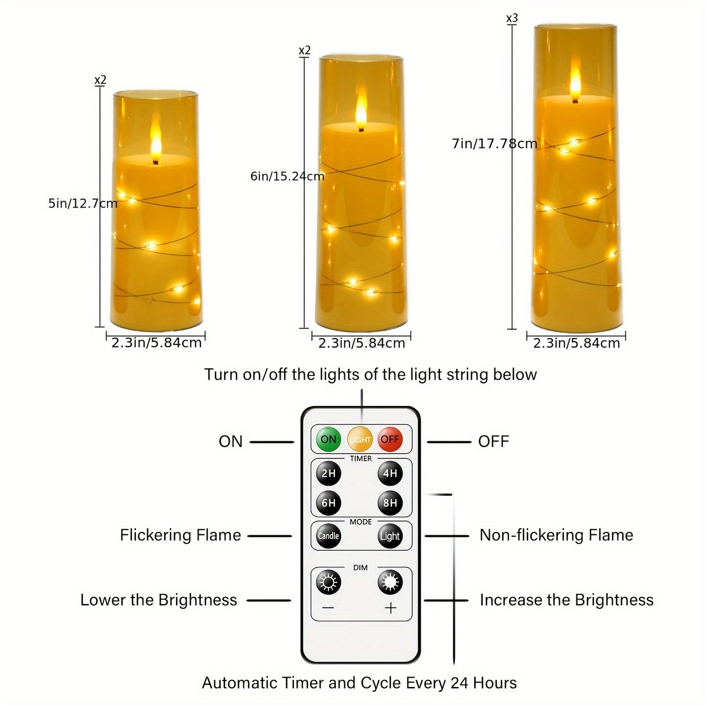 7pcs LED Flameless Candle Embedded Star String with Timer and Remote Control