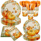 140-Pc Fall Party Tableware Set - Thanksgiving Pumpkin & Maple Leaf Plates, Napkins for 20 Guests - Disposable Dinnerware for Halloween, Autumn Birthday Decor