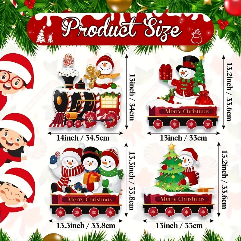 15.7" Christmas Train & Snowman Yard Sign Set - Easy Outdoor Lawn Decor