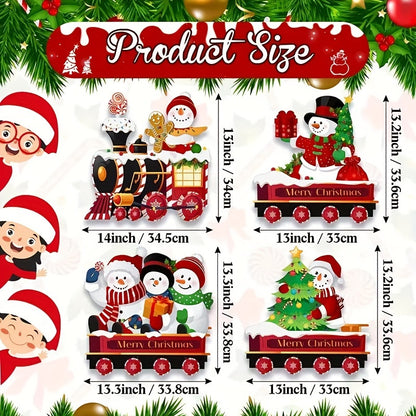 15.7" Christmas Train & Snowman Yard Sign Set - Easy Outdoor Lawn Decor