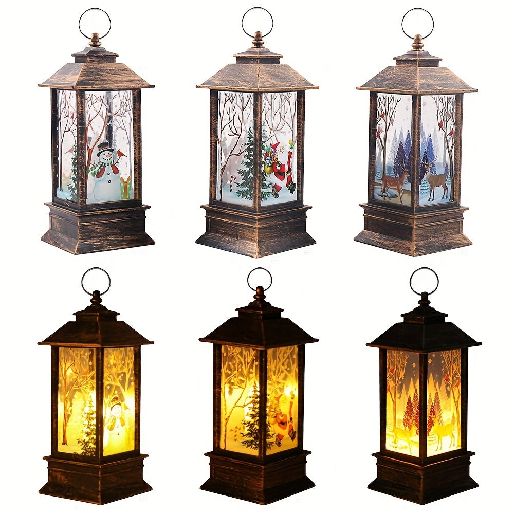 3 Pieces Christmas Lanterns Battery Operated Christmas Decorations Spinning Flashing Lanterns