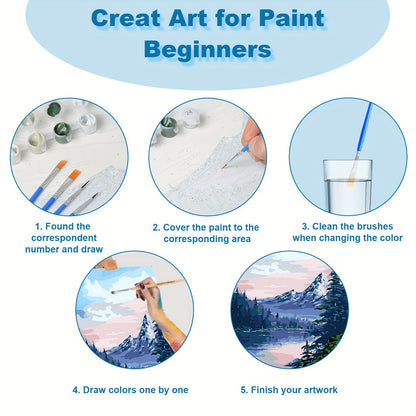 4pcs Framed Paint by Numbers Kit for Adults Beginners, Landscape Adult Paint by Number Kit with Frame