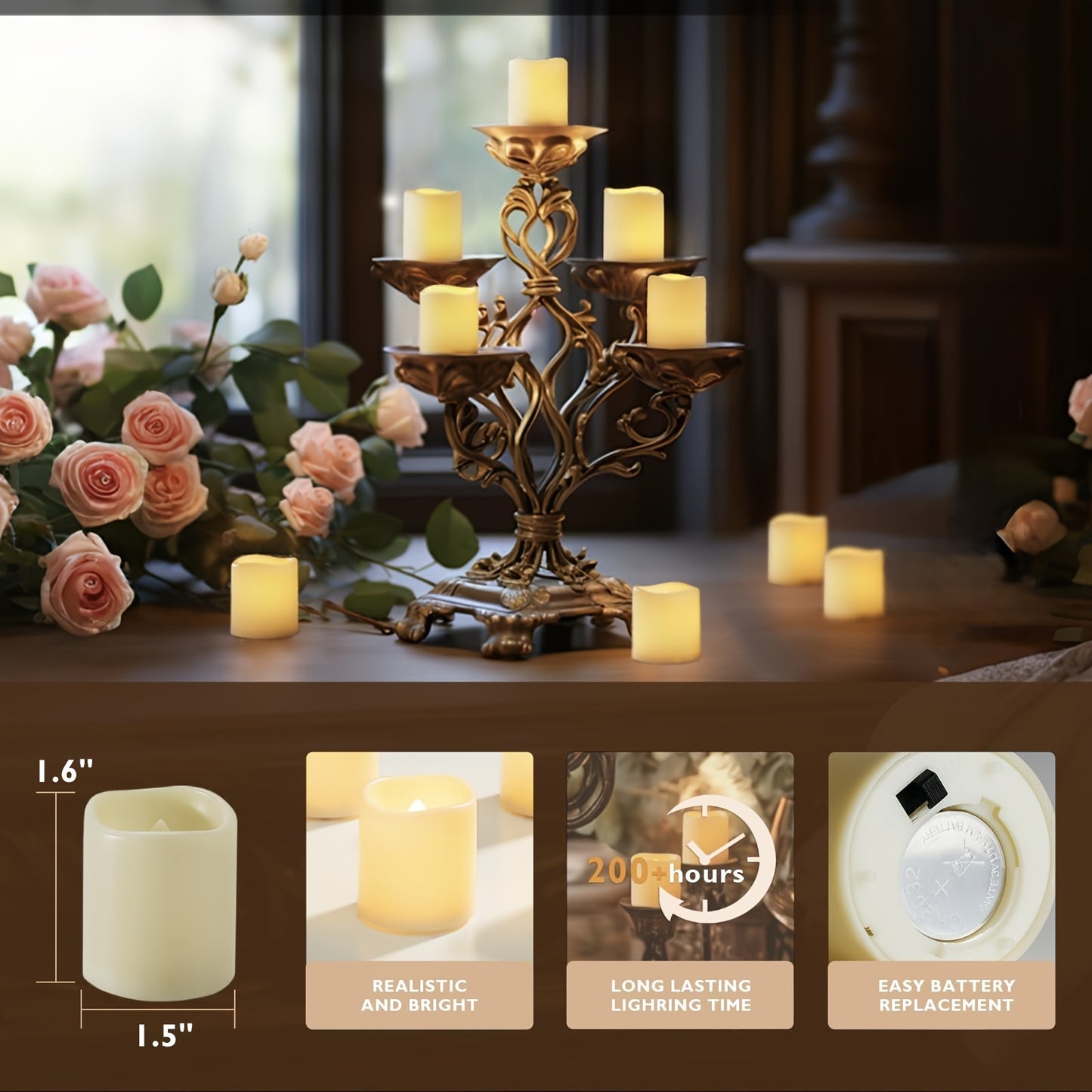 24 Pack Glowing Flameless Candles Battery Powered LED Coal Oil Candles