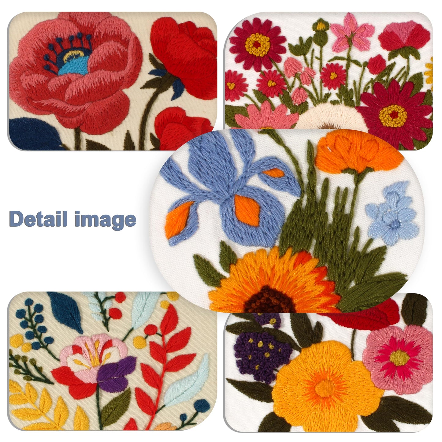 Complete Embroidery Starter Kit for Beginners - 5 Sets Punch Needle Set with Patterns, Hoops, Threads & Stitch Practice Guide for Adults, DIY Hand Embroidery Craft Kit