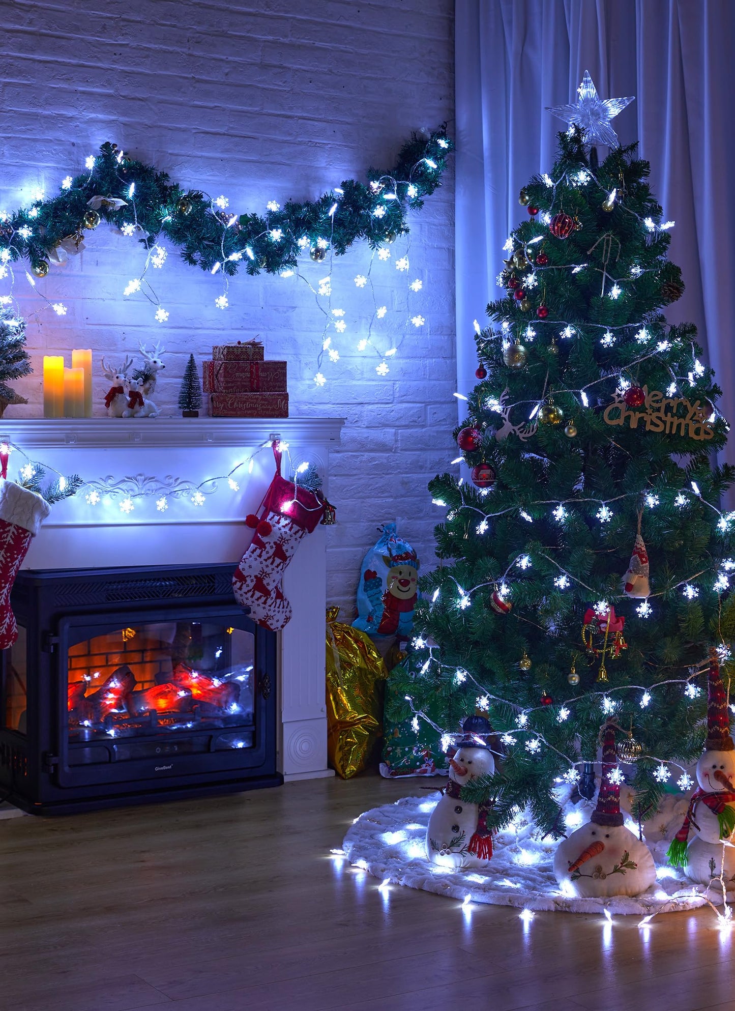 Christmas Snowflakes Light, Snowflakes Holiday Lights with Battery Operated, Waterproof Shatterproof Snowflake Decorative Xmas Fairy Lights for Outdoor Xmas Decor (Pure White, 2 Pack)