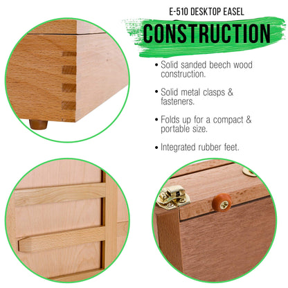Supply Solana Adjustable Wood Art Easel: Portable Beechwood Tabletop Easel with Storage Drawer & Palette for Painting & Drawing, Artist Desktop