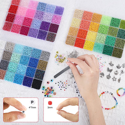 14400pcs 72 Colors 3mm Glass Seed Beads for Bracelet Making Kit, Waist Beads Kit Small Beads for Jewelry Making with Letter Beads for Crafts Gifts