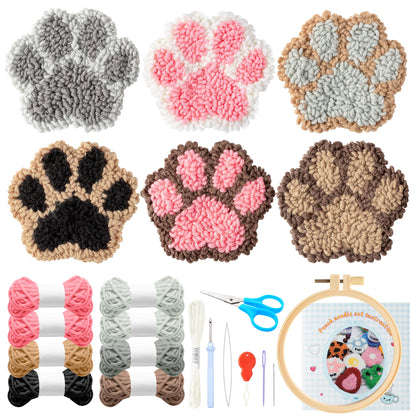 22Pcs Craft Punch Needle Coaster Kit, Easy Art Work Decor Coasters Kits for Beginners, 6 Pattern Tufted Rug Pads with Adhesive Felt Yarns Embroidery Hoop Instruction, DIY Needle Punch Craft
